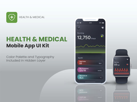 Health And Medical Fitness Tracker Application in Smartphone and Smartwatch for Mobile Application or Responsive Website.