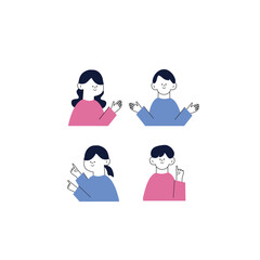 Emotional of Happy young people men and women. Gestures of people. Communication concept. People vector illustration