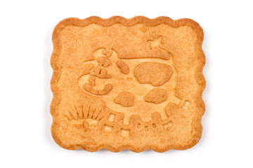 Sweet cookies with the image of a cow. Cookies on a white background.