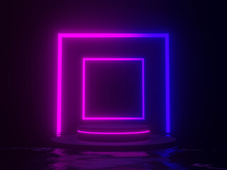 Fototapeta premium 3D neon podium. Gradient lights mock up.