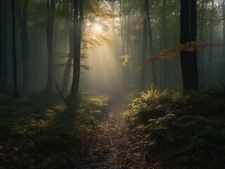 Forest with fog and incidence of light