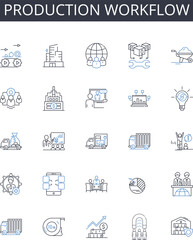 Production workflow line icons collection. Exports, Imports, Tariffs, Partnerships, Importers, Distributors, Global vector and linear illustration. Free trade,Protectionism,Agreements outline signs