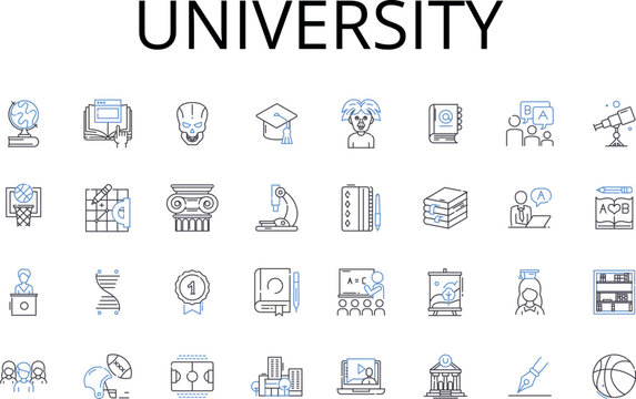 University line icons collection. College, School, Academy, Institute, Polytechnic, Conservatory, Seminary vector and linear illustration. Gymnasium,Higher education,Post-secondary outline signs set