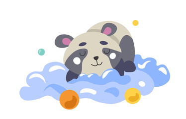 Sleepy panda bear lying on soft cloud dreaming