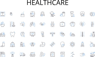 Healthcare line icons collection. Transaction, Buying, Selling, Trade, Bargain, Retail, Wholesale vector and linear illustration. E-commerce,Marketplace,Supply outline signs set