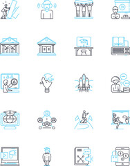 Economic instruction linear icons set. Investments, Finances, Capital, Budgeting, Inflation, Taxes, Risk line vector and concept signs. Wealth,Credit,Savings outline illustrations