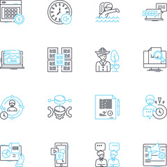 Agenda linear icons set. Schedule, Plan, Program, Calendar, List, Timetable, Itinerary line vector and concept signs. Diary,Meeting,Task outline illustrations