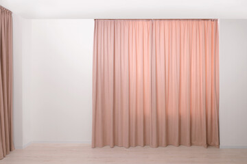 Elegant window curtains in room. Interior design