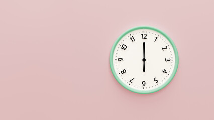 White clock on pastel color background. White wall clock hanging on the wall. Minimalist flat lay...