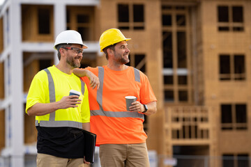 engineer men at construction site outdoor, copy space. photo of engineer men at construction site