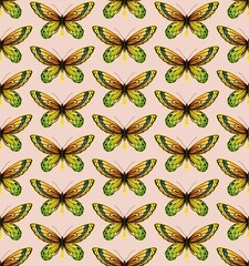 PINK SEAMLESS PATTERN WITH BRIGHT DIGITAL WATERCOLOR BUTTERFLIES