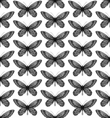 WHITE SEAMLESS PATTERN WITH GRAY DIGITAL WATERCOLOR BUTTERFLIES