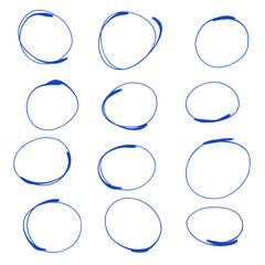 Set of hand drawn oval, felt-tip pen circles. Rough vector frame element.