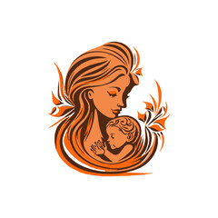 happy mother's day child mother day logo illustration abstract design line art