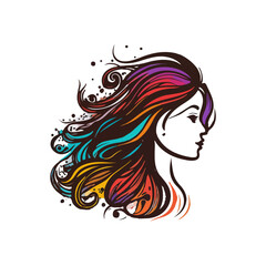 girl with long hair watercolor women logo woman t shirt design woman day