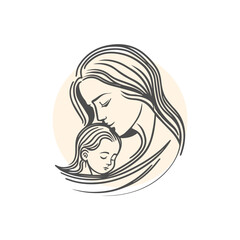 happy mother's day child mother day logo illustration abstract design line art