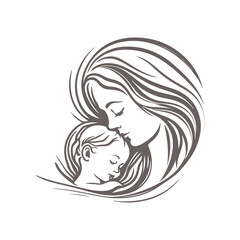 happy mother's day child mother day logo illustration abstract design line art