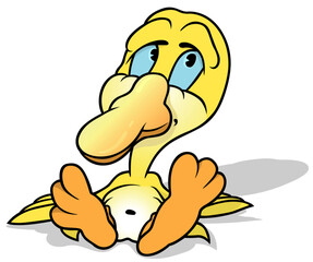 Blue-eyed Yellow Duckling Sitting on the Ground