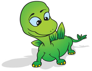 Green Smiling Young Dinosaur with Blue Eyes