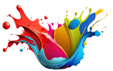 Foto auf Glas Colorful paint splash. Rainbow colors. Isolated design element on the transparent background. Generative AI. © KsanaGraphica