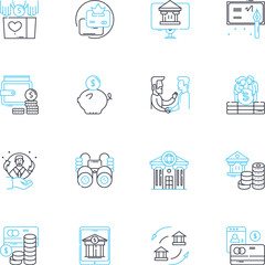 Equity finance linear icons set. Investments, Shares, Funding, Capital, Equity, Issuance, Dividends line vector and concept signs. Ownership,Valuation,Stock outline illustrations