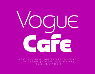 Vector artistic emblem Vogue Cafe.  Trendy Stylish Font. Creative set of Alphabet Letters, Number and Symbols