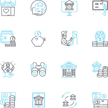 Equity finance linear icons set. Investments, Shares, Funding, Capital, Equity, Issuance, Dividends line vector and concept signs. Ownership,Valuation,Stock outline illustrations
