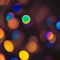 Holographic bokeh gleaming on dark background. Holiday night airy abstract illustration.