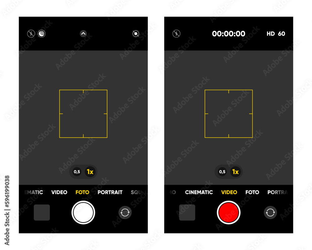 Poster camera interface on smartphone screen. photo, video ui in mobile phone. application for recording. p