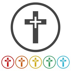 Fototapeta premium Christian cross logo. Set icons in color circle buttons