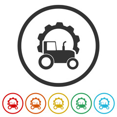 Tractor gear logo. Set icons in color circle buttons