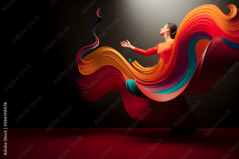 Poster abstract dancer with rainbow pattern