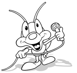 Drawing of a Funny Beetle with a Microphone in his Hand