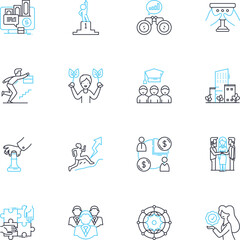 Strategic ideas linear icons set. Innovation, Planning, Vision, Analysis, Execution, Tactics, Creativity line vector and concept signs. Proactivity,Insight,Synergy outline illustrations