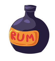 Pirate bottle of rum, alcoholic drink in flask