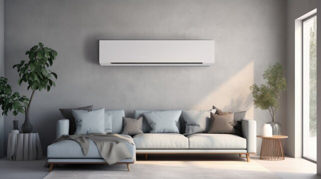 Close up of AC Unit on Wall, Modern Luxury Interior, Climate Control, Comfort, Generative AI Illustration