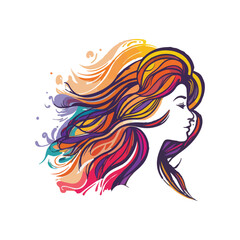 girl with long hair watercolor women logo woman t shirt design woman day ai