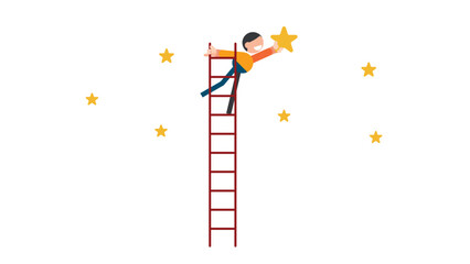 Successful businessman reaching star. Man climbing to stars. Business and career success concept