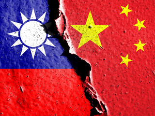 trade war. Chip Wars. Taiwan Strait War. National flag of the People's Republic of China. Taiwan flag.