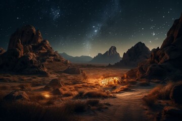 Obraz na płótnie Canvas Stunning vast landscape with award-winning concept art in the night. Generative AI