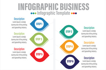 Fototapeta na wymiar Infographic template for business. 6 Steps Modern diagram with circles and topic titles, presentation vector infographic.