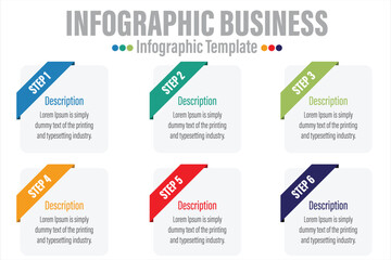 6 Steps, six 6 option Paper note shape elements with steps,road map,options,milestone,timeline,processes or workflow.Business data visualization.Creative step infographic template for presentation.