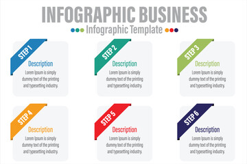 Fototapeta na wymiar 6 Steps, six 6 option Paper note shape elements with steps,road map,options,milestone,timeline,processes or workflow.Business data visualization.Creative step infographic template for presentation.