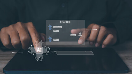 Businessman ChatBot with AI Artificial Intelligence. Digital robot application.
