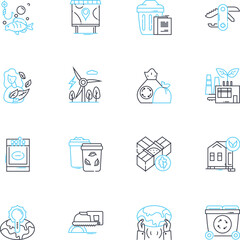 Green energy linear icons set. Solar, Wind, Renewable, Sustainable, Geo-Thermal, Hydro, Biomass line vector and concept signs. Electric,Clean,Efficient outline illustrations