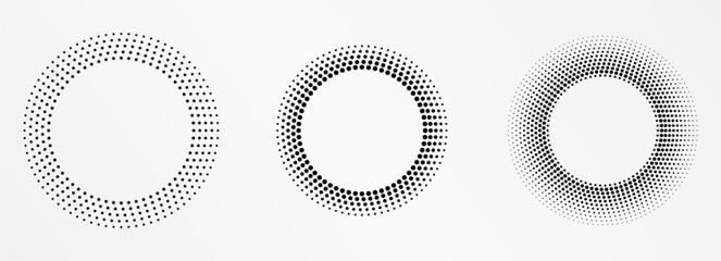 Halftone round frame. Halftone circle logo. Dots emblem.