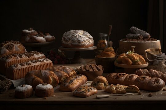 An image with a repetition of bread and cake. Generative AI
