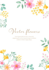 水彩のピンクのシンプルなフラワーフレーム　縦