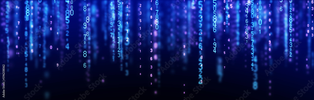 Poster Digital background blue matrix. Coding or hacking concept. Flow of random numbers. 3D rendering.