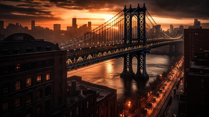 Obraz premium Manhattan Bridge. Breathtaking travel destination place. Generative AI